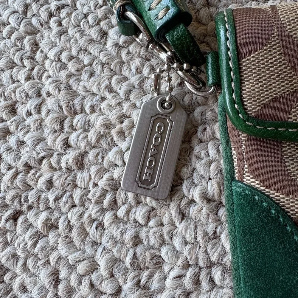 Vintage Coach Soho Signature Canvas Wristlet – Green Suede – Y2K Authentic vint